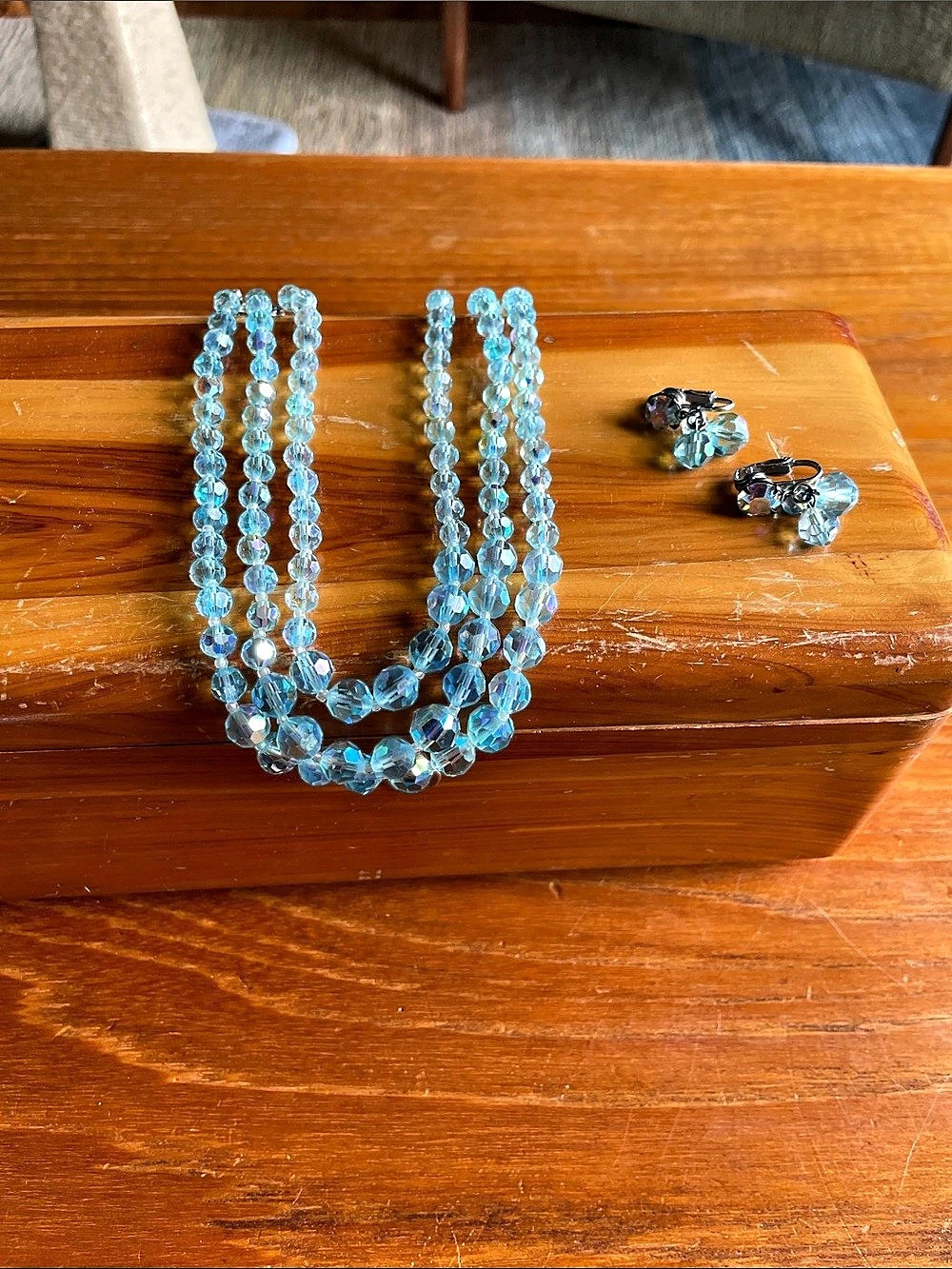 Blue Beaded Necklace & Earrings Set